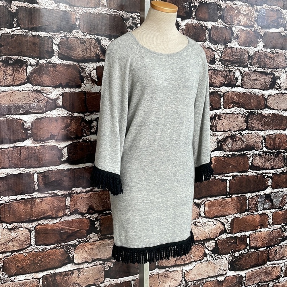 Ethereal Papercrane Sweater Tunic Dress Grey Black Fringe Size Small - Picture 5 of 11